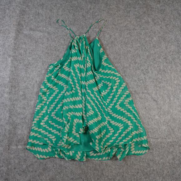 Milly Top Womens 4 Silk Green Geometric Print Halter Flowy Draped Hankerchief - Picture 2 of 7